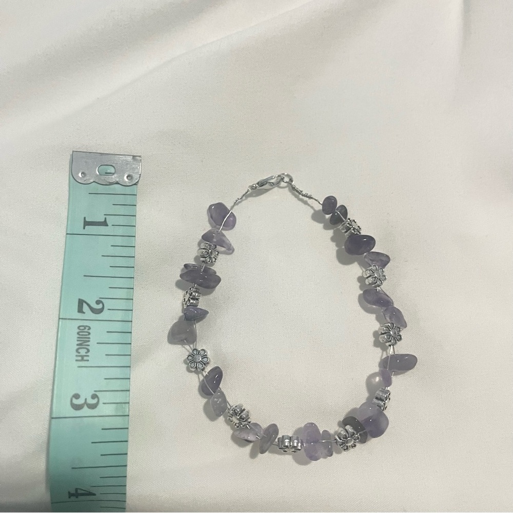 Amethyst Wire Wrap Beaded Bracelet Handmade Purple Silver NWT - Picture 2 of 4